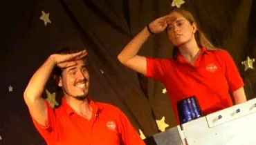Matt Fox and Jo Fox perform the Kids in Space show at the Cheltenham Science Festival